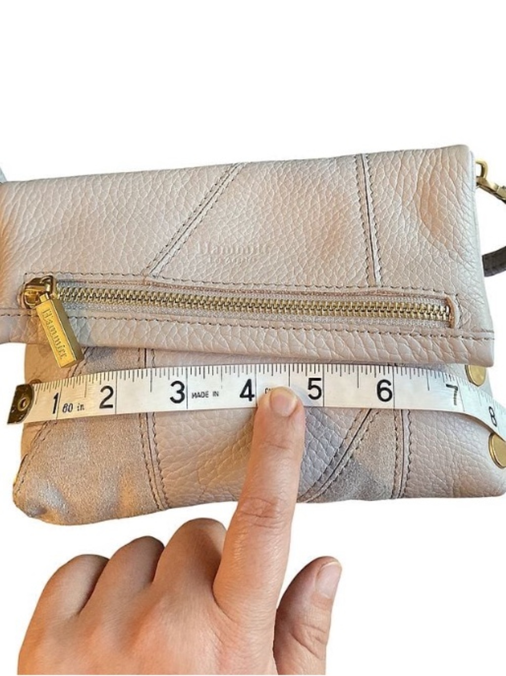 Hammitt Pebbled Leather Foldover Crossbody in Light Gray - Picture 6 of 10